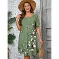 thumbnail image 2 of SHOWMALL Women's Plus Summer Dresses Short Sleeves Floral Casual Midi Dress with Pockets 3X Moss Green Cascading Floral, 2 of 9