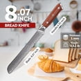 thumbnail image 3 of Purple Dragon Damascus Bread Knife 8 Inch, VG10 Steel Serrated Knife for Homemade Sourdough Bread, Cake and Fruit, Razor-Sharp Chef's Knife with Gift Box, 3 of 8