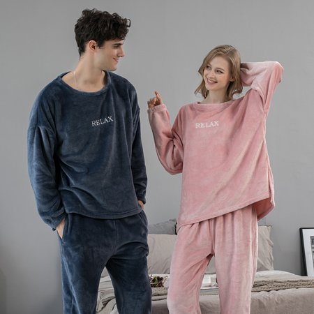 

Pajamas women autumn and winter warm suit coral fleece pajamas couples home wearXXL