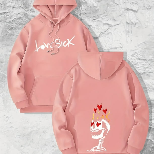 Skeleton gets lovesick print hoodie cool hoodies for men sudadera con capucha de diseno grafico informal para hombres con bolsillo de canguro