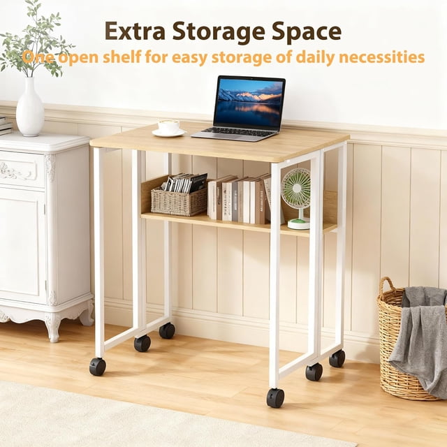 EDTara Mobile Folding Laptop Desk, Compact 24.8" Rolling Table With Wheels, Easy-Assembly Workstation for Tight Spaces