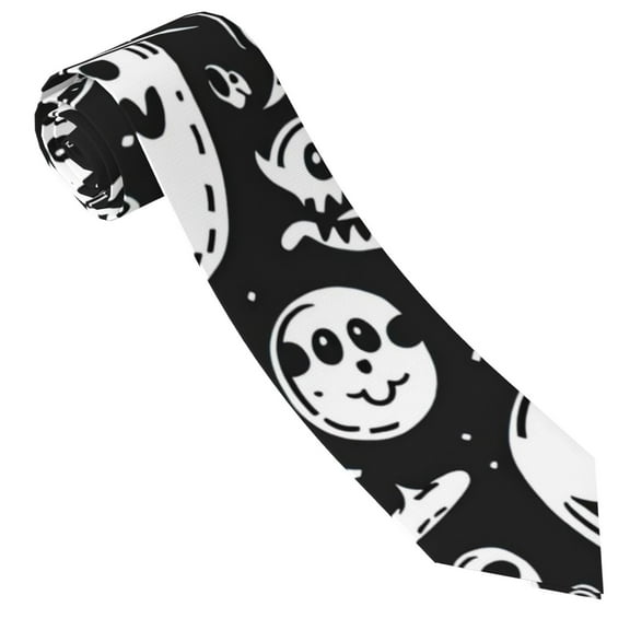 Xecao Black White Spooky Ghosts Print Tie For Men Necktie Woven Jacquard Neck Ties,Classic Men's Tie