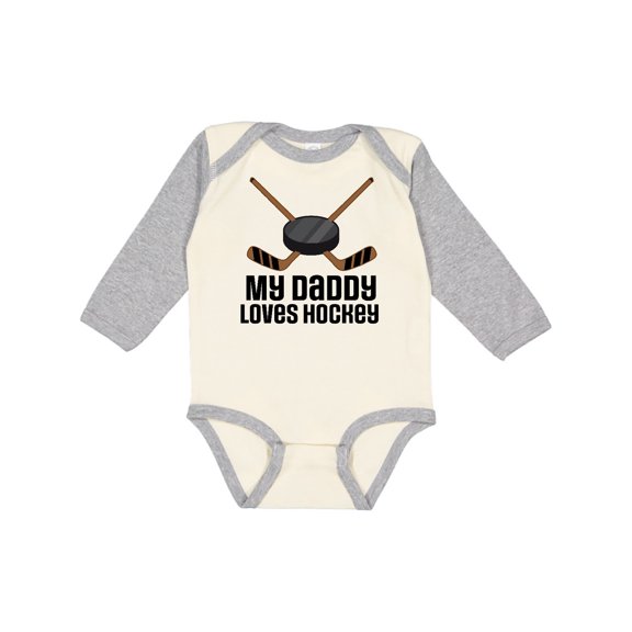 Inktastic Daddy Loves Hockey Sports Boys or Girls Long Sleeve Baby Bodysuit
