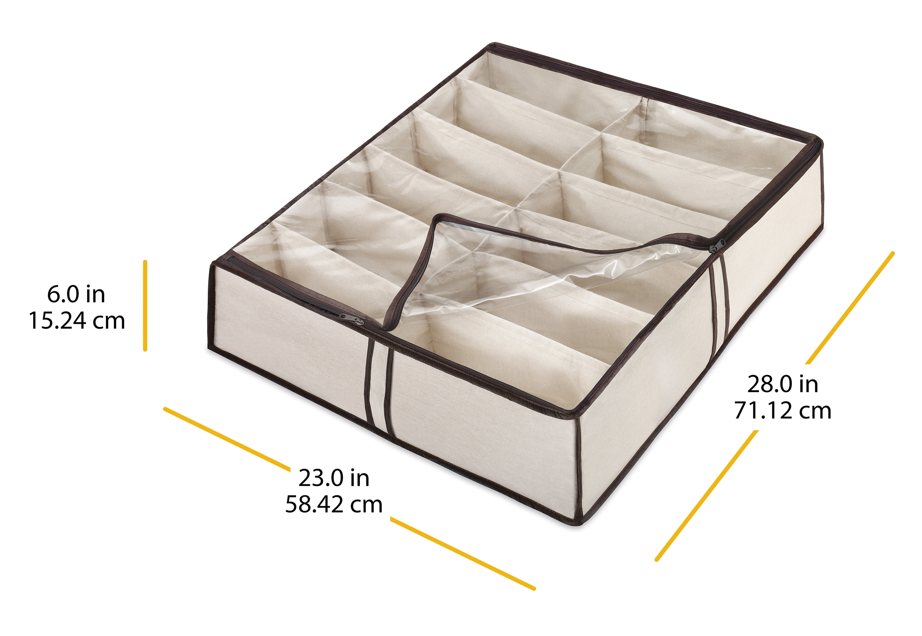 Whitmor 12-Section Polycotton Zippered Underbed Shoe Bag Organizer - Tan