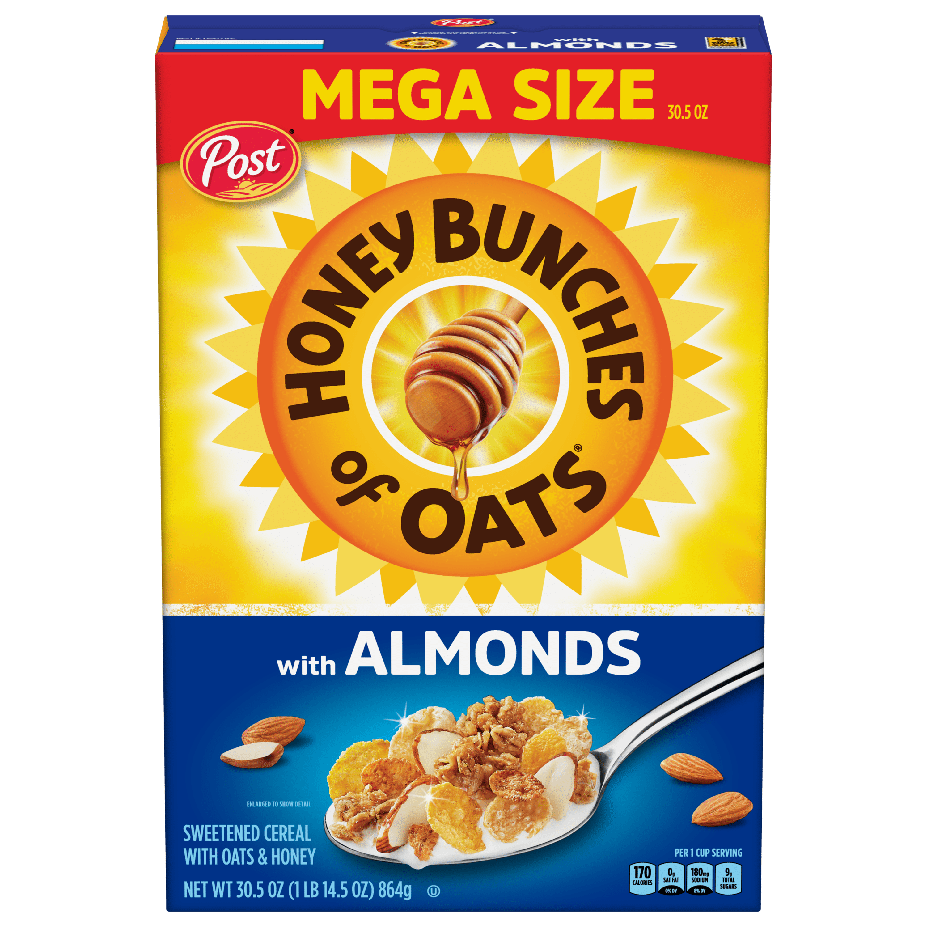 Honey Bunches of Oats with Almonds, Whole Grain Cereal, 30.5 oz