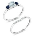 thumbnail image 2 of 10K White Gold Sky Blue Aquamarine and Blue Sapphire and White Lab Grown Diamond 3-Stone Bridal Engagement Wedding Ring Set for Women (0.73 Cttw, Gemstone March Birthstone, Round 5MM, Size 5), 2 of 5