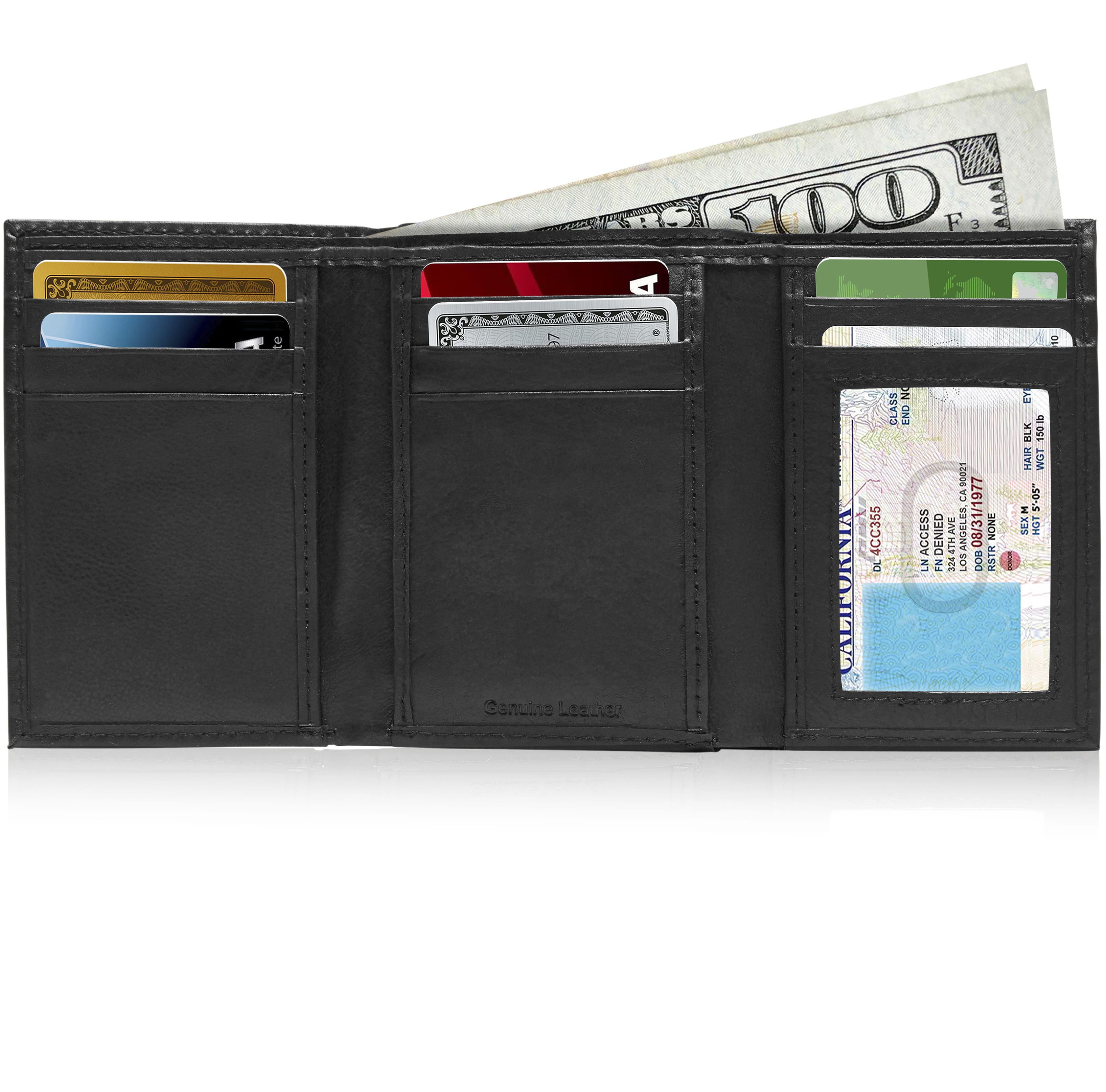 Access Denied Men's Black Genuine Leather Trifold Wallet RFID photo 2