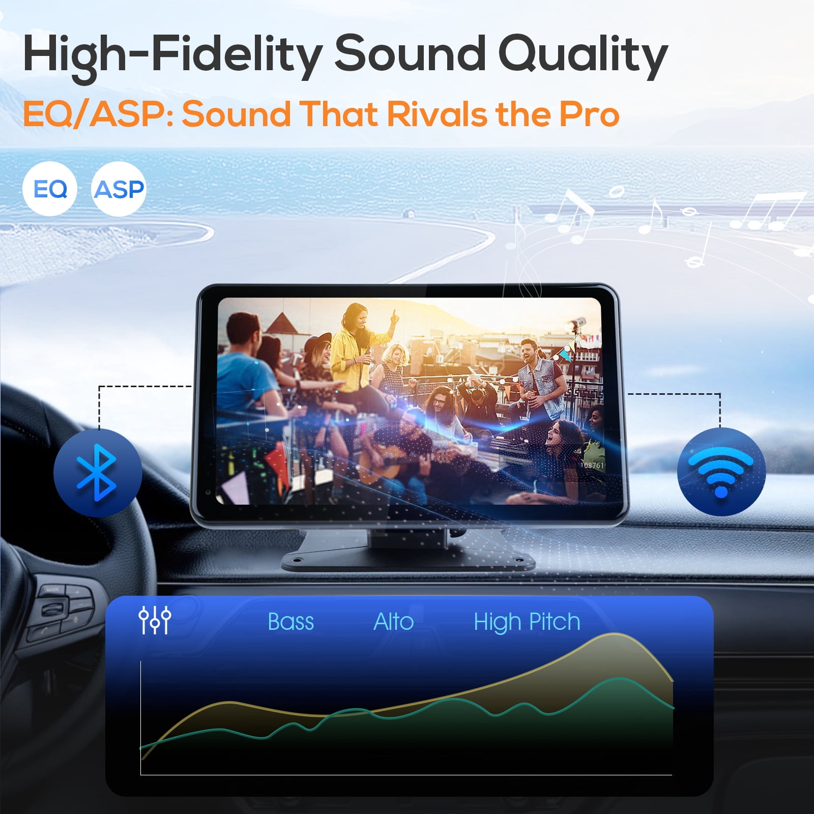 Haudio 7" Wireless Apple CarPlay & Android Auto Car Stereo, 7" HD Touch Screen with Backup Camera, GPS, Voice Control, FM/Bluetooth – Universal Fit