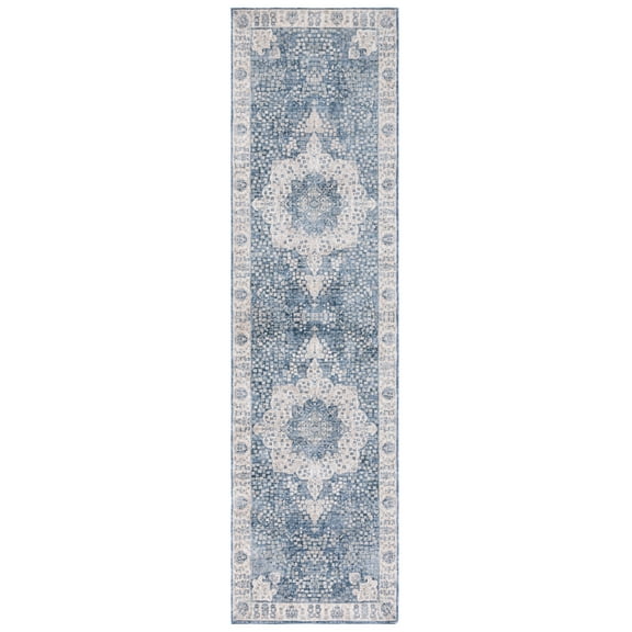 SAFAVIEH Winston Tiarnan Medallion Polyester Runner Rug, Blue/Creme, 2'2" x 8'