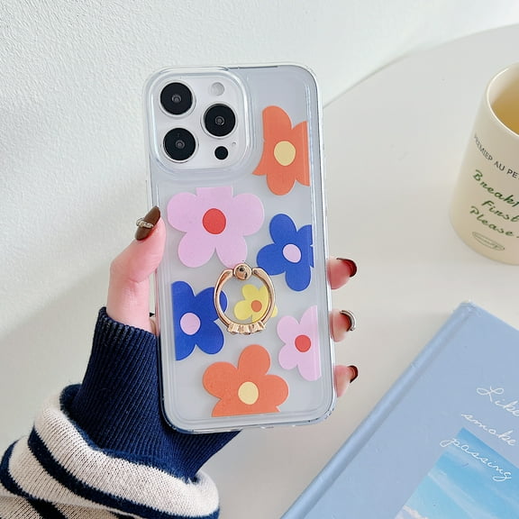 Allytechgroup Case for iPhone 16 with Ring Holder Stand, Slim Lightweight for Women Flower Design TPU Phone Cover for Girls Girly Funny Fashion for Apple iPhone 16, F