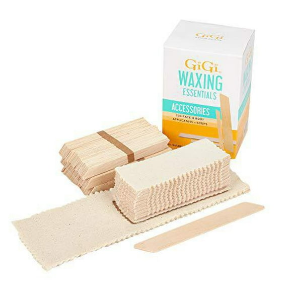 GIGI Waxing Essentials Kit | Face Body Hair Waxing Hair Removal | 100 Wax Applicators and 100 Natural Muslin Epilating Strips