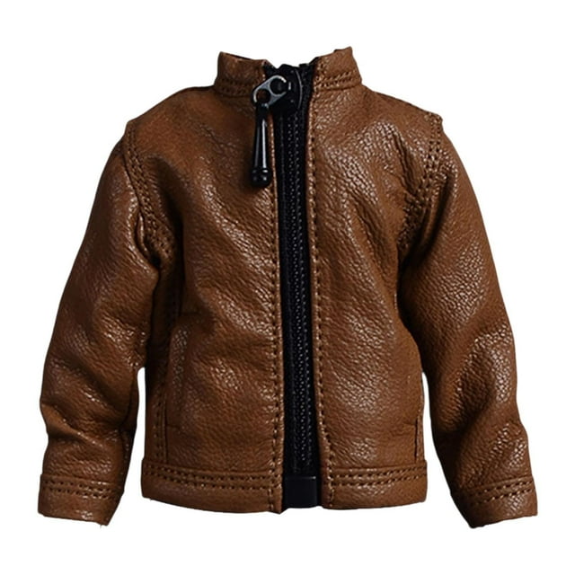 1/12 chaqueta de cuero PU, ropa de muñeca hecha a mano, disfraz de ropa en miniatura para figuras de acción de 6 pulgadas, muñecas Model Dress Up ACCS Marrón