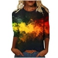 thumbnail image 2 of LYEAA African Heritage Inspired Blouse Women 3/4 Sleeve Round Neck T-Shirt Soft Cotton Loose Fit Black History Month Casual Apparel Multicolor XXXL, 2 of 5