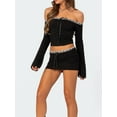 thumbnail image 5 of KelaJuan Women Spring Skirts Outfits Lace Trim Tie-Up Boat Neck Off Shoulder Long Sleeve Crop Tops Mini Skirts 2 Pieces Clothes Set, 5 of 6