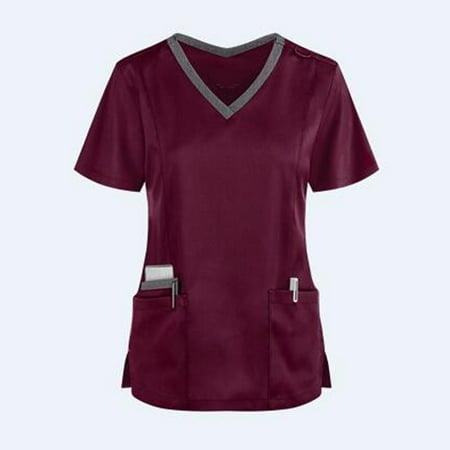 

Youmylove Women Scrubs Top Short Sleeve V-Neck Pocket Care Workers Tops