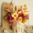thumbnail image 3 of Artificial Fake Flowers Plants Silk Flower Arrangements Wedding Bouquets Decorations Plastic Floral Table Centerpieces for Home Kitchen Garden Party Décor (Autumn red), 3 of 14