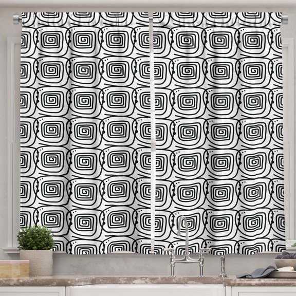 Ambesonne Black and White Kitchen Curtains, Whirls Blots, 55"x39", Black and White