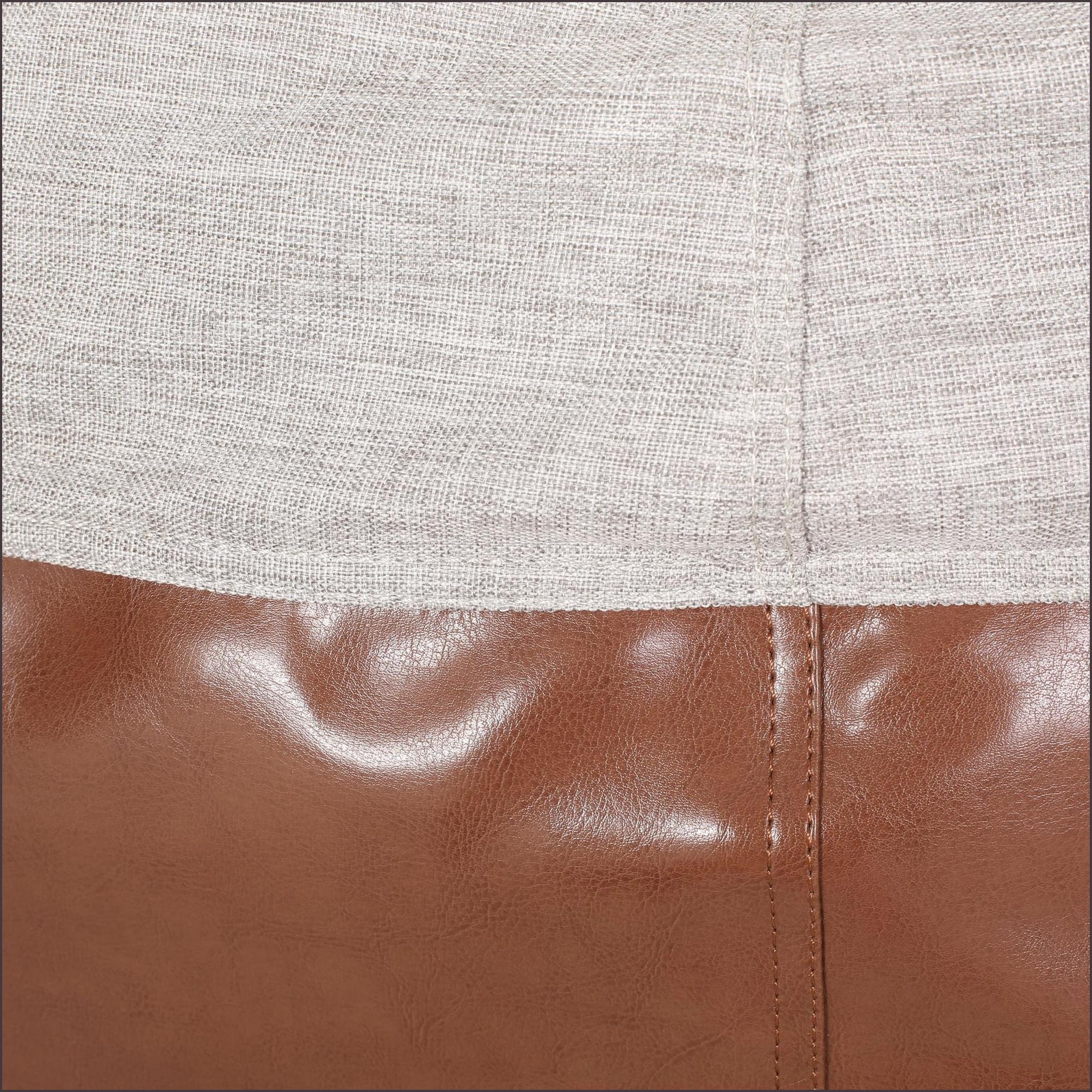 5 Foot Bean Bag Chair for Adults – Fabric & Faux Leather Lazy Sofa | Light Grey+Brown | Round