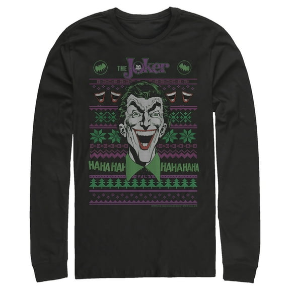 Men's Batman Ugly Christmas Joker Laugh  Long Sleeve Shirt Black Small