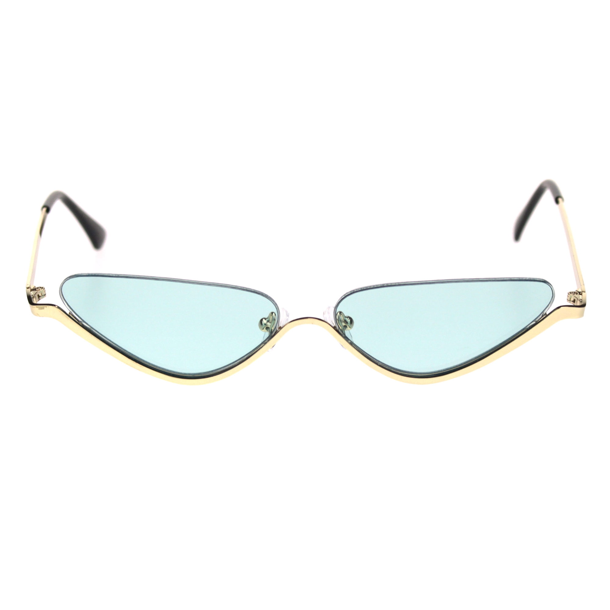 Womens Upside Down Half Rim Cat Eye Retro Sunglasses Gold Green 