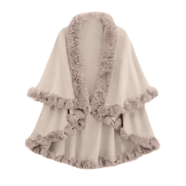 Birdeem Women's Winter Shawl Cape Jacket, Solid Color Warm, Belt Decorative Ball Design