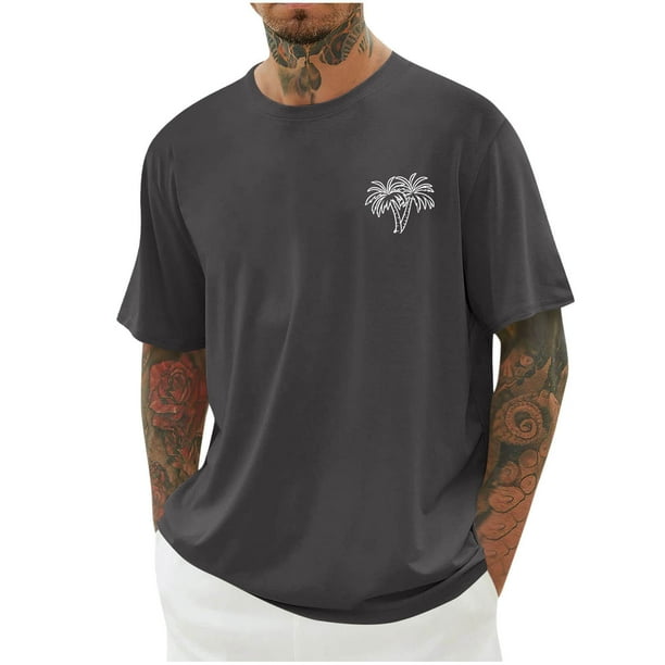 Mens Camisas de Manga Corta Impresión Casual Deportes Cuello Redondo Blusa, Poliéster Ligero para la Primavera Verano Al Aire Libre Uso Diario