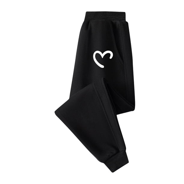 Odeerbi 2-13 Años Niñas Pantalones de Algodón Amor Imprimir Entrenamiento Deportes Pantalones de Jogger Cintura Elástica Cómoda Joggers Sueltos