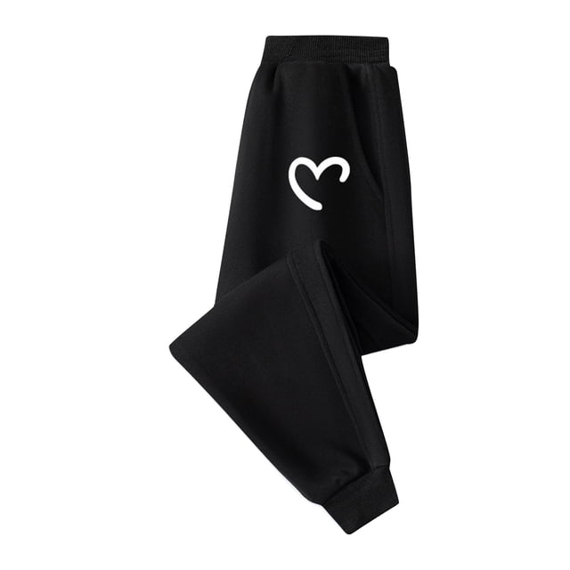 Odeerbi 2-13 Años Niñas Pantalones de Algodón Amor Imprimir Entrenamiento Deportes Pantalones de Jogger Cintura Elástica Cómoda Joggers Sueltos