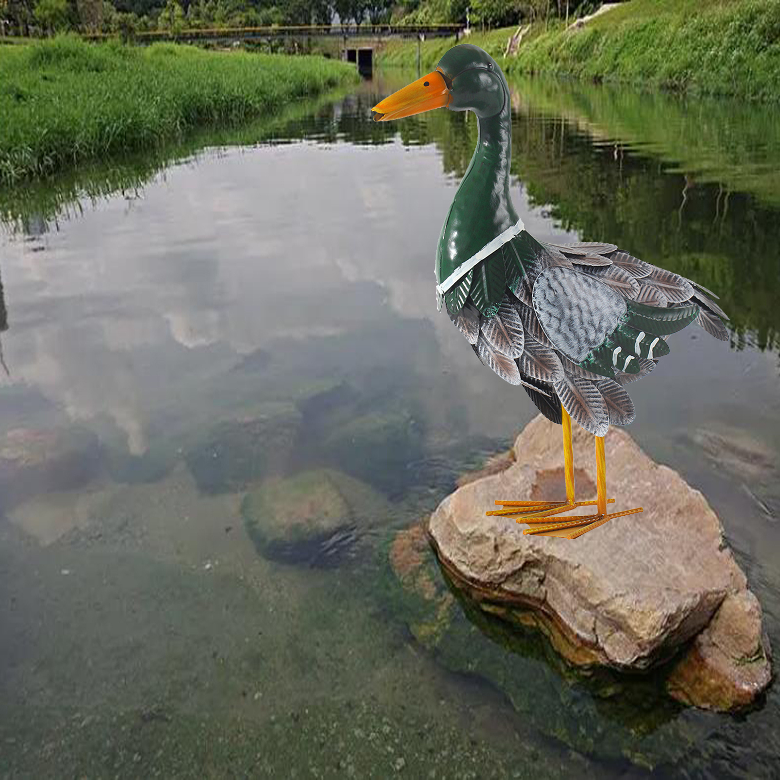 Realistic Duck Statue, Lifelike Metal Duck Sculptures&Statues, Animal Mallard Ducks Statue for Koi Pond Garden Yard,Outdoor Metal Ducks Yard Art