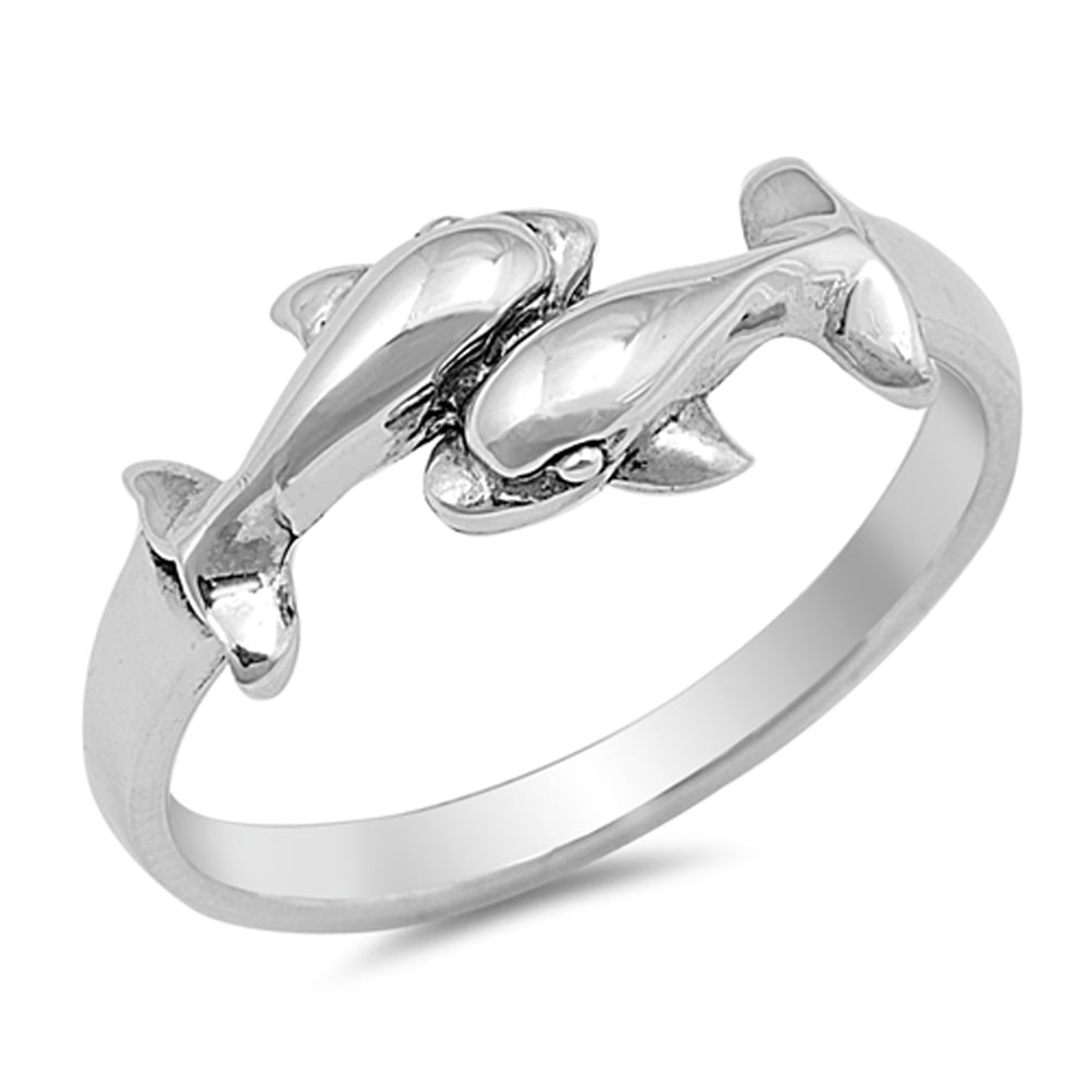 Two Dolphin Whale Ring .925 Sterling Silver Toe Band Jewelry Female ...