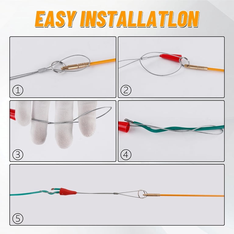 electrical wire fishing pole FTIHTRY 45FT Fiberglass Running Cable Glow Rods Wire Pulling, Fish Rods Electrical Kit with 8 Different Attachments and Fish Tape Wire Puller Kit it ensures reliable and durable performance.The fishing rod kit excels in a wide range of applications Wall Cable Set Fish Tape
