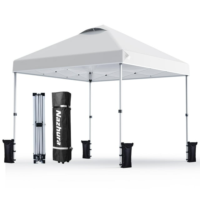 Carpa con toldo Nazhura, 3 x 3 m, plegable, con bolsa de arena, color blanco