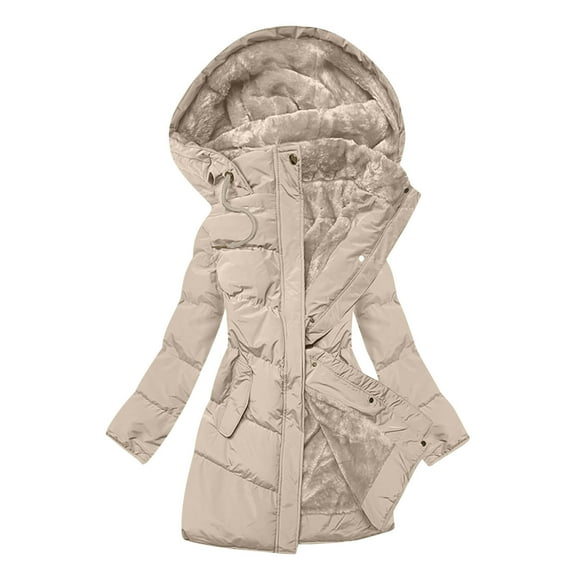 Xdegoge Womens Winter Down Jackets Thick Fleece Lined Quilted Coats Warm Zip Up Hidden Pockets Long Puffer Jackets Hooded Thermal Parka Outerwear