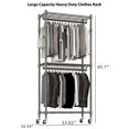 thumbnail image 4 of Legooin 80.7"H Metal Garment Rack with Shelves Coat Rack with Wheels Wardrobe Wire Rack 250lbs Capacity for Bedroom Laundry Room, 2 Hanging Rods & Side Hooks, Gray, 4 of 8