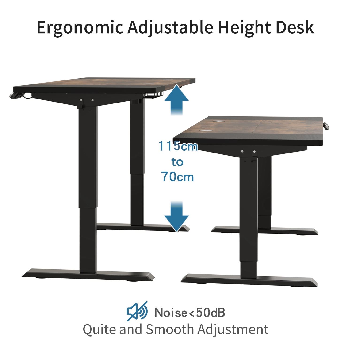 Electric Standing Desk 63x30 Inch, Height Adjustable Sit Stand Desk, Splice Board, 4 Memory Presets, Cable Basket, Side Hooks, Home Office Workstation, Rustic Brown