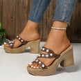 thumbnail image 6 of Viluyesy Women's Block Heeled Sandals, Slip-On Peep Toe Fashion Pearl Summer Thick Sole Fashion Dress Shoes Brown, 6 of 9