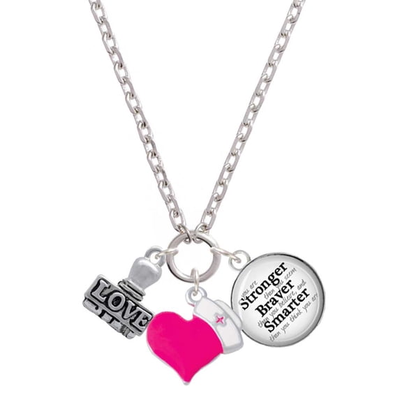 Delight Jewelry Silvertone LOVE Stamp - Hot Pink Heart Nurse Strong Zoe Necklace