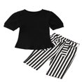 thumbnail image 1 of Ensemble d'Été pour Fille, Haut à Manches Courtes et Pantalon Long à Rayures et Lacets, 1 of 5