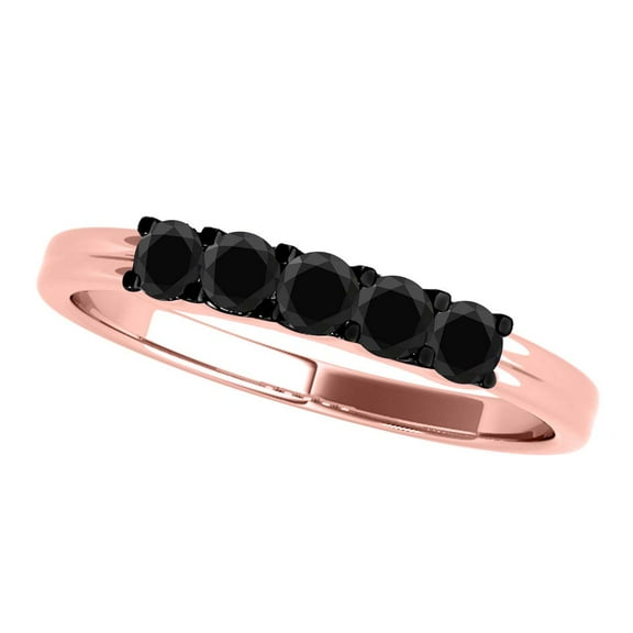 Mauli Jewels Rings for Women 0.25 Carat Black Diamond Five Stone Ring Prong-Setting 10K Rose, White & Yellow Gold