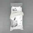thumbnail image 2 of Ambesonne White Bedding Set 4 Pcs, Fisherman on Boat Sketch, Queen, Charcoal Grey White, 2 of 3