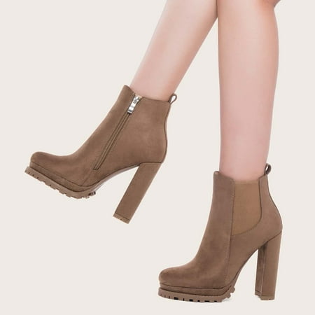 

Zunfeo Women s Mid Calf Boots- Fashion High-Heels Solid Zipper Desert Boots Pointy Toe Boots Christmas Gifts Clearance Khaki 9