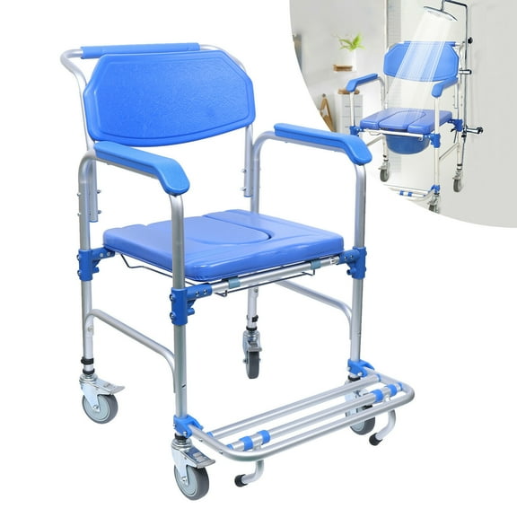 Medical Shower Commode Wheelchair Transport Chair Mobility Bedside Toilet 350lbs