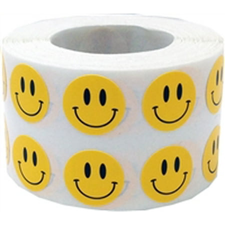 Smiley Face Charts - Yellow Smiley Face Circle Dot Stickers, 1/2 Inch Round, 1000 Labels on a Roll