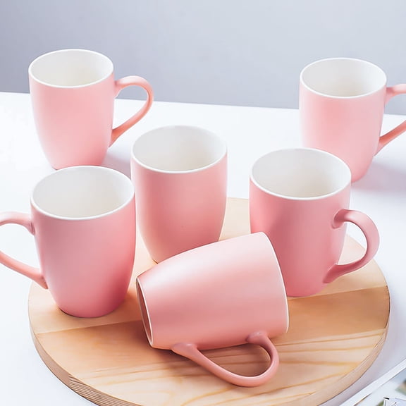 BrandName 6 Pack Ceramic Coffee Mugs 12oz, Matte Pink Porcelain Cups Set, Dishwasher Safe Stoneware for Latte, Tea, Cocoa & Cappuccino, Modern Tableware for Home Kitchen