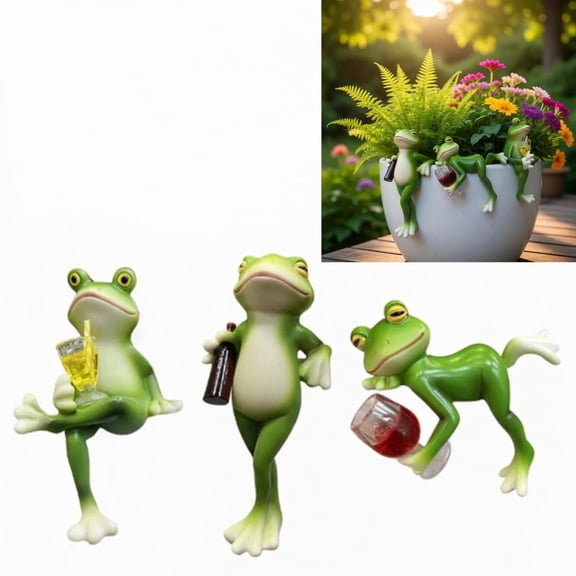 3-Piece Resin Frog Garden Statues, Waterproof Outdoor Yard Figurines for Planters and Patio Decor, Green
