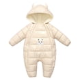 thumbnail image 2 of Baby Thick Winter Snowsuit with Cute Cartoon Print Hooded Waterproof Snow Wear Beige 3-6 Months, 2 of 7