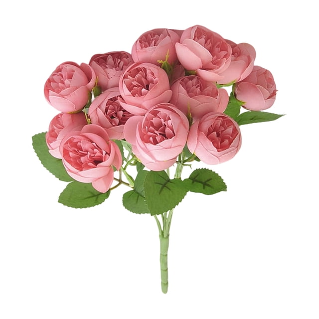 Ramo de Simulación de Flores Artificiales de Peonías con 15 Rosas de Té, Ramo de Celebración de Boda de Peonías Falsas