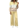 thumbnail image 2 of Yotami Women Tracksuit Set, Color Block Zip Up Sweatshirt And Wide Leg Pants, Casual Fall Matching Outfit With Pockets, 2 of 5