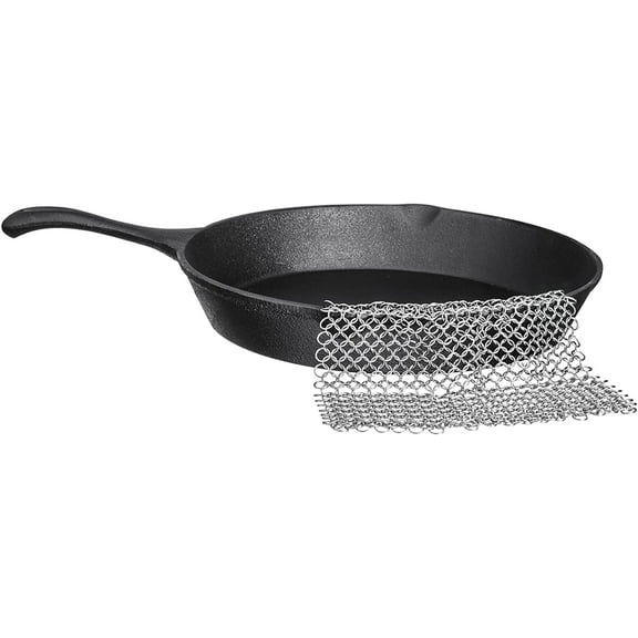 Bruntmor 304 Stainless Steel Chainmail Scrubber for Cast Iron Pans and More Cookware - 8" x 8" Size, 18/10 Material