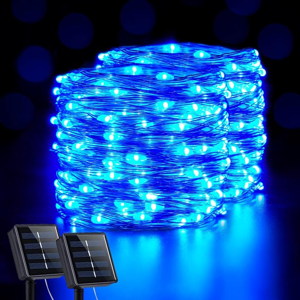 JMEXSUSS Paquete de 2 luces solares naranjas para exteriores, 66 pies, 200 luces LED solares de Halloween con 8 modos, cadena de luces solares naranjas para fiesta de Halloween, decoración de otoño al